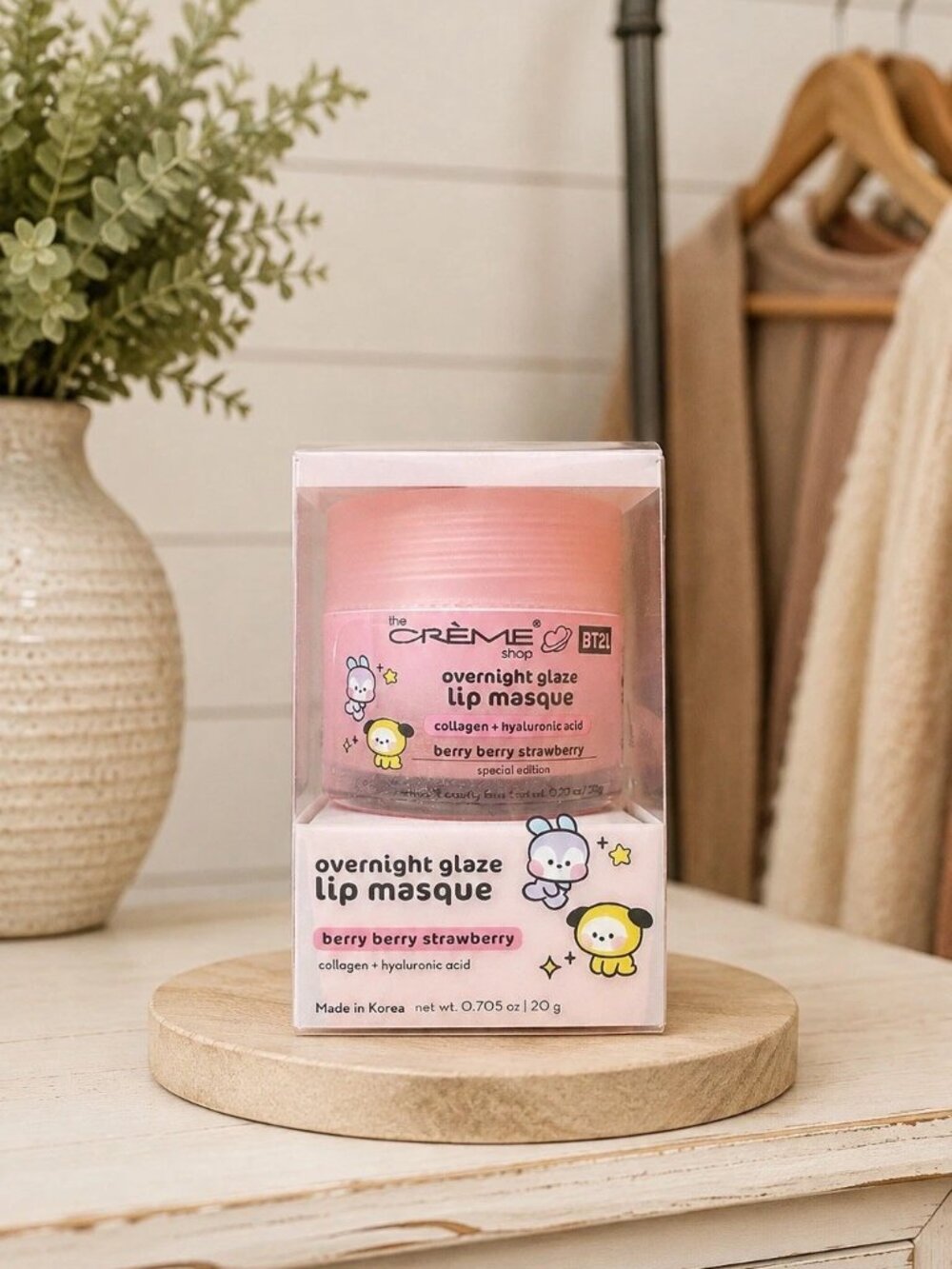 The Crème Shop x BT21 Overnight Glaze Lip Masque Berry Berry Strawberry 20g NEW